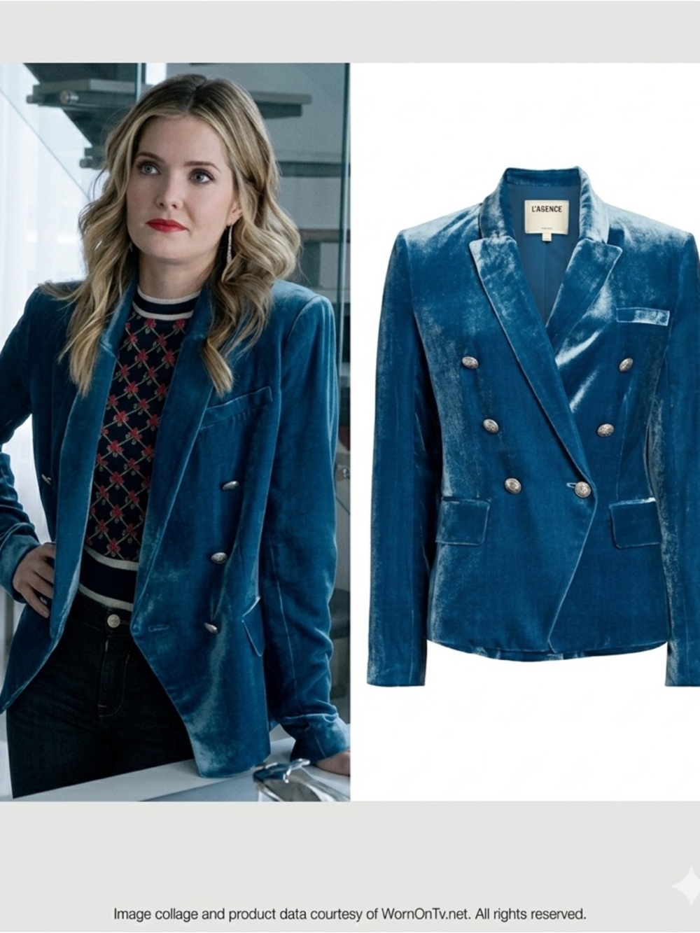 L’Agence Kenzie Velvet Blazer Cortez Blue Size 2 Double Breasted NWT - Picture 4 of 16